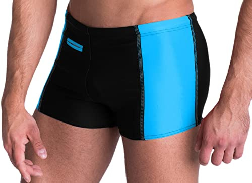 Aquarti Herren Badehose mit Reißverschlusstasche Badeshorts, Farbe: Schwarz/Blau, Größe: 5XL