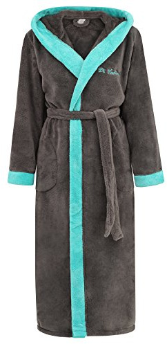 Di Vadini Unisex Herren Damen Bademantel Prato mit Kapuze I Morgenmantel flauschig I Nachtwäsche aus edler Mikrofaser Farbe: anthrazit/Marine, Grösse: L
