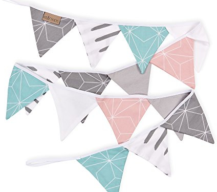 KraftKids Stoff-Wimpelkette weiße dünne Diamante, handgemachte Wimpel-Girlande aus Baumwolle