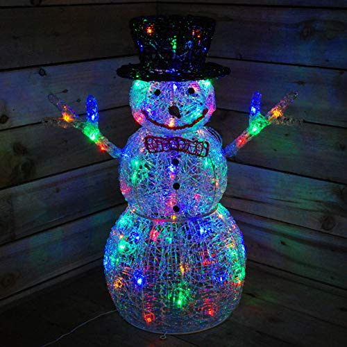 LIGHT UP 76cm ACRYLIC Christmas SNOWMAN Decoration with 88 MULTI COLOUR LED Lights