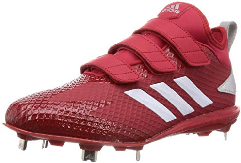adidas Adizero Speed 8 AC Chaussures de baseball à crampons métalliques, Power Red White Silver, 41 1/3 EU
