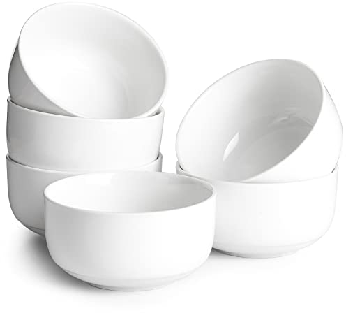 DOWAN Set de 6 Cuencos de Cereales, 650ml Tazones Desayuno, Boles para Aperitivos, Sopa, Paella, Arrozos, Postre, Helados, Picoteo, Vajilla de Porcelana, Apto para Microondas & Lavavajillas, Ø 13.3cm