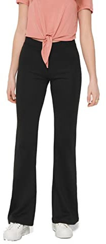 Damen Stretch Schlag Hose Slim Fit Freizeit Schlupf Stoffhose ONLFEVER Elastic Flared Long Pants 70s Retro, Farben:Schwarz, Größe:XL / 30L