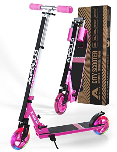Apollo Skyracer City Roller mit LED Leuchträdern | Roller Kinder 6 Jahre | City Scooter mit Federung | Tretroller für Kinder und Teens | Kinder Roller klappbar und höhenverstellbar