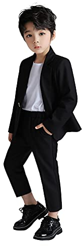 LOLANTA 2-teiliges Jungen festlichen Anzug Set, Kinder Blazer & Hosen Outfit, Freizeitkleidung oder Hochzeitskleid, Schwarz, 8-9 Jahre, 140