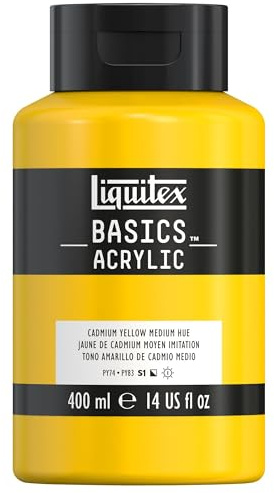 Liquitex 8870315 Basics - peinture acrylique, peinture artistique monopigmentée, résistante à la lumière, qualité archive, finition satinée, pot de 400 ml - Jaune De Cadmium Moyen Imitation