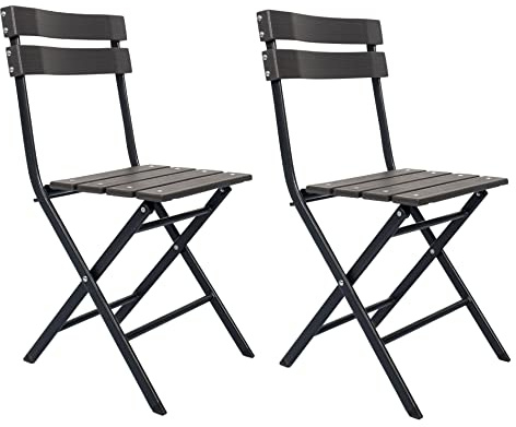 Rebecca Mobili Set 2 Sedie Pieghevoli, Sedie Da Esterno Richiudibili, Plastica Acciaio, Grigio Nero, Giardino Balcone Bar - Misure HxLxP: 78 x 37 x 45 cm - Art. RE6705