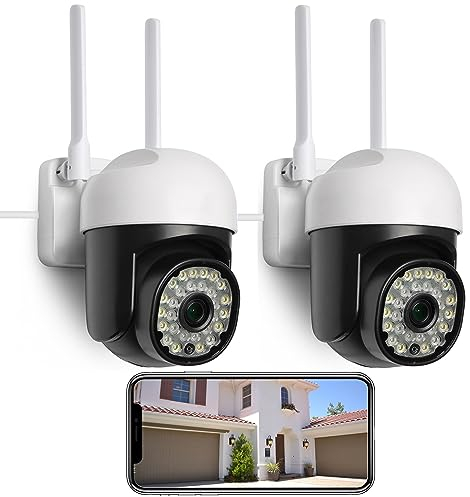 【2 Pack】eudic Security Camera Outdoor Wired Wifi 1080P, 2.4G/5G WiFi Free Cloud Storage CCTV Camera with Pan-Tilt 360° View, Color Night Vision, Motion Detection & Auto Tracking, 2 Way Audio