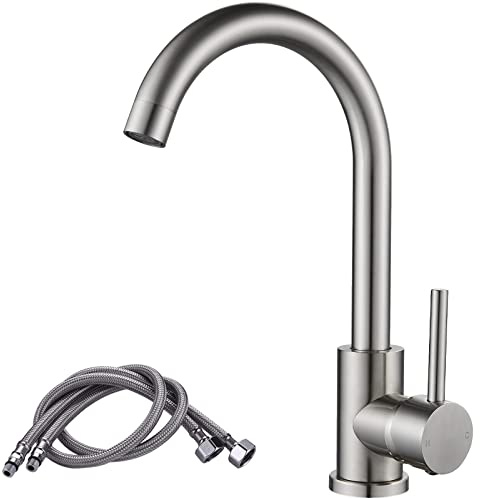Brushed Kitchen Tap Stainless Steel Taps Single Lever Monobloc Kitchen Sink Mixer Taps 1 Hole Swivel Spout Kitchen Faucet