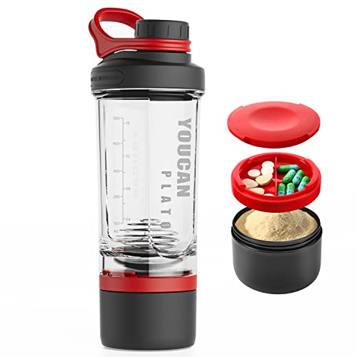 youcanplato Protein-Shaker-Flasche mit Pulver-Aufbewahrungsbehälter, 600 ml, für Protein-Shakes, Pr