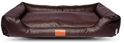 Mayaadi Home Hundebett Bobby Kunstleder Hundesofa Schlafplatz Hundekorb Hundesofa Hundekorb Leder Hund Hundekissen Wasserfestes Hundematratze Dunkelbraun XL (135x105x22 cm)