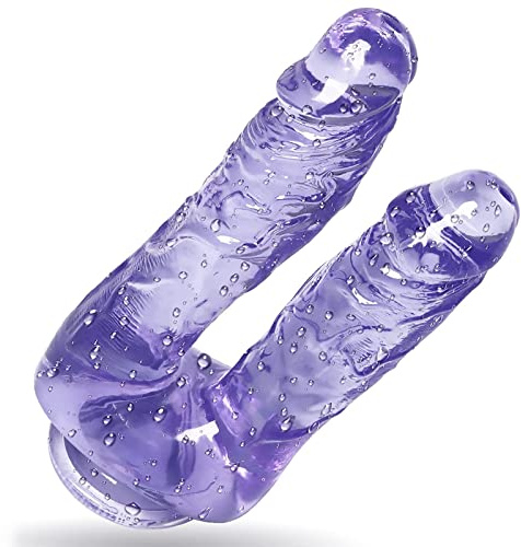 8 Inch Double Ended Realistic Dildo for Beginners with Suction Cup Base for Hands-Free Play, Clear Anal Dildo for Clitoral G-spot and Anal Play Sex Toy (Purple)