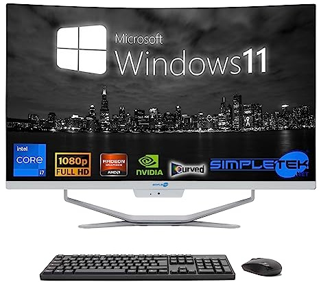 SIMPLETEK – All in One Computer 27 Böjd | Intel i7-processor 10 Gen | Grafikkort RX550 4 GB | Windows 11 | 32 GB RAM 2 TB SSD | Perfekt för Grafik, Spel, Arbete