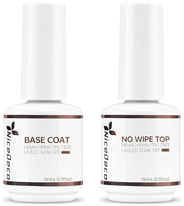 Nicedeco Base Coat Top Coat UV Gel Unterlack und Überlack für Nägel Ultra Shine Nail Top Gloss Long Lasting 2 x 15ml