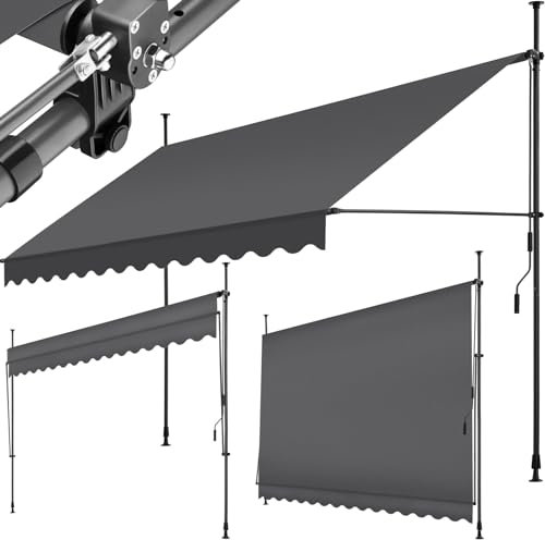 tectake Store banne sans Perçage Auvent Marquise Retractable avec Manivelle Multi-Fonction Store latéral Enroulable Brise Vue Brise Soleil Opaque en Aluminium - Noir/Gris, 350 x 180 cm