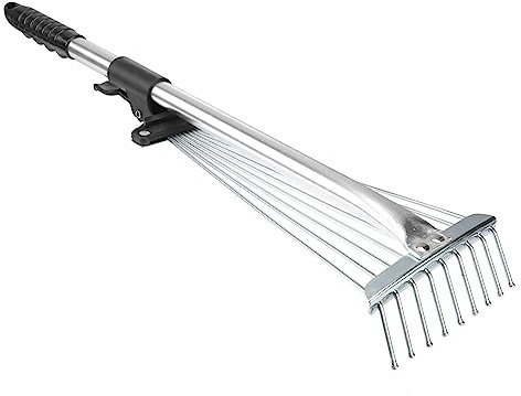 BESPORTBLE Teleskop-Gartenrechen Kleinfeger Kleinrechen Handfeger Verstellbarer Rechen Besen Rechen Garten Rake gartenwerkzeuge gartengerät Feder Rasen Griffigkeit Blätter Reisen Metall