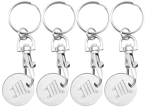 Uskerb 4-Pack Metal Shopping Cart Coin Keychains – Trolley Token Keyrings for Hassle-Free Grocery Shopping