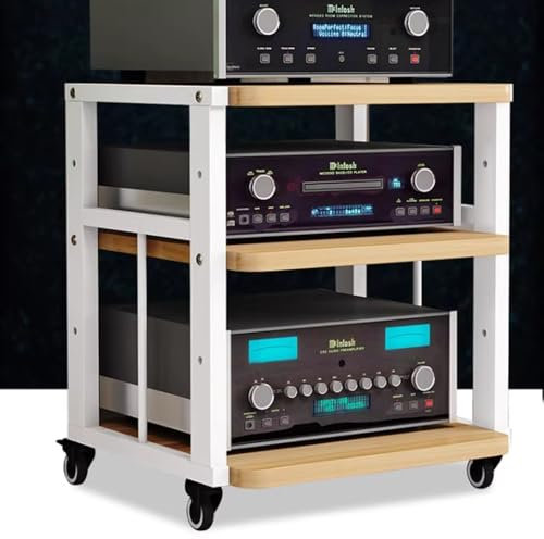 ZIUSFAC Armoire De Rangement Multimédia Mobile Rack Audio Au Sol Support Multimédia AV Etagère En Bois Réglables À 3/4/5 Niveaux Media Stand Pour Téléviseur Composants Audio Vidéo Équipement Stéréo(Wh
