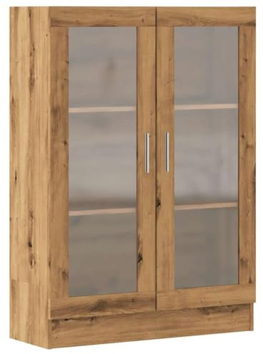 vidaXL book cabinet/bookshelf/bookcase - artisan oak - engineered wood with glass doors - 82.5x30.5x115 cm - versatile for living room/office/bedroom - ample storage for books/decor