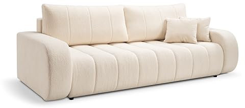 DomoHome Baloo Schlafsofa mit Schlaffunktion, Bettsofa – Moderne Sofa mit Bettkasten und Stauraum, Liegefläche 144x200 cm, Wohnzimmermöbel, Maße: 248x88x105 cm, in Creme