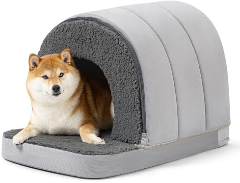 PELZIN Orthopedic Dog Bed House - Dog House Indoor with Egg-Crate Foam - Tent Bed with Waterproof Lining & Nonskid Bottom, Ideal for Medium Breeds & Fits 30-Inch Crate - 29x18, Charcoal