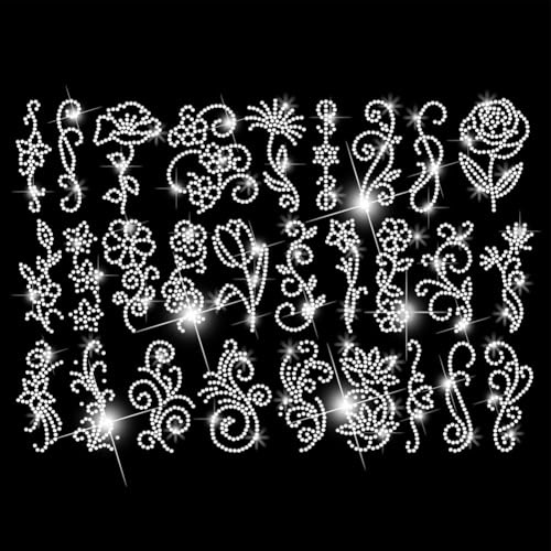 SUPERDANT 28 piezas de flores y patrones para planchar diamantes de imitación de cristal brillante pegatinas de diamantes de imitación DIY Hotfix calcomanías de transferencia para camisetas, ropa,
