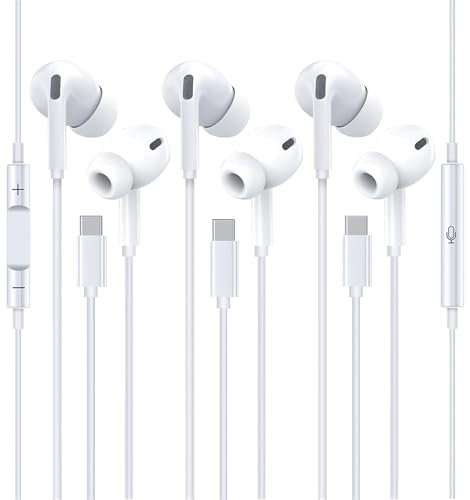 3 Pack Écouteurs USB C Filaire Intra-Auriculaires avec Microphone et Commande de Volume, Écouteurs Filaires pour iPhone 15/16/17, Samsung, Google Pixel, Huawei