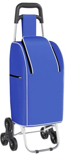 vidaXL Carro de Compras Azul con Escalador de Escaleras, Bolsa Plegable de 38 L, Aislada, Impermeable, Resistente a UV, Carrito de Supermercado con Ruedas, Compacto y Multifuncional