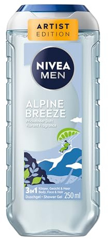 NIVEA MEN Alpine Breeze Artist Edition - Gel doccia rivitalizzante con profumo frizzante e vivace, gel doccia 3 in 1 per corpo, viso e capelli (250 ml)