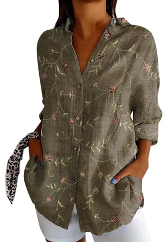 Chemisier Femme Manche Longue à Boutons imprimé Ethnique Chemise bohème pour d'été Blouse Long col en v Exotique Tunique Ample Fluide Chic Casual Vintage Folklore Shirts