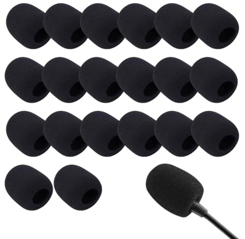 WUSJCOF 20 Pezzi Pop Filter Microfono, Protezione Antivento Microfono, Copertura Microfono Lavalier, Paravento Mini-Microfono Headset, per Microfoni Piccoli, Auricolari Lavalier (8×22×30mm) (Nero)