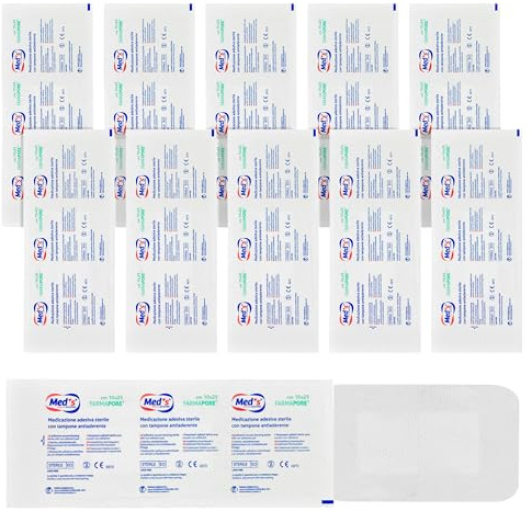 10 Medicazioni adesive sterili in TNT Cerotto medicazione cm 10x25 con tampone antiaderente, ipoallergeniche