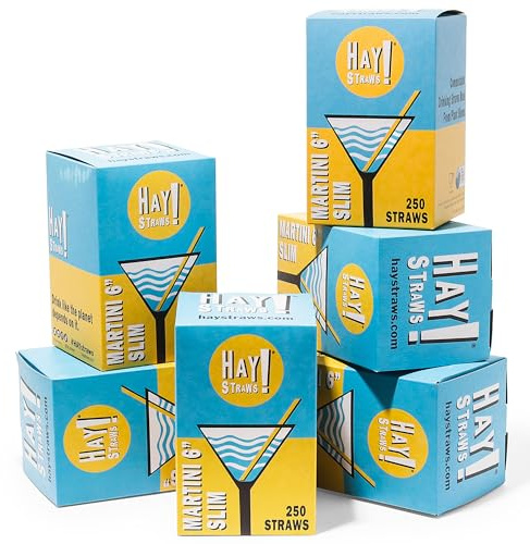 Hay Straws 6 inch Compostable Drinking Straw Eco Friendly, 250 Count Biodegradable Straw, Disposable for Lowball Drinks, Cocktails, Sturdy Plant-Stem Straws, No Paper, Plastic-Free (5–6.5mm)