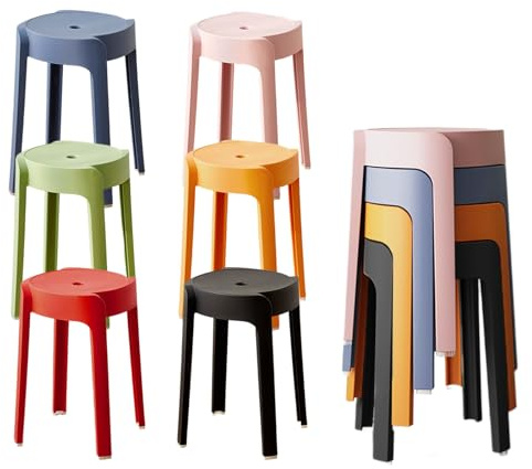 tekrabea 6Pcs Plastic Stools, Stackable Portable Round Nesting Stools, 150Kg Load Bearing, Backless Bar Stool Seating for Home Kitchen Shower Outdoor Garden 6 Colors