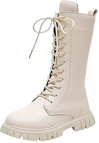 Bastwahl Bottes et Bottines Fille de Cowboy à Lacets Combat Punk Gothique avec Fermeture Éclair Confortables à Bout Rond Mode Chaussures Enfants Chaudes Bottes d'équitation Déguisement