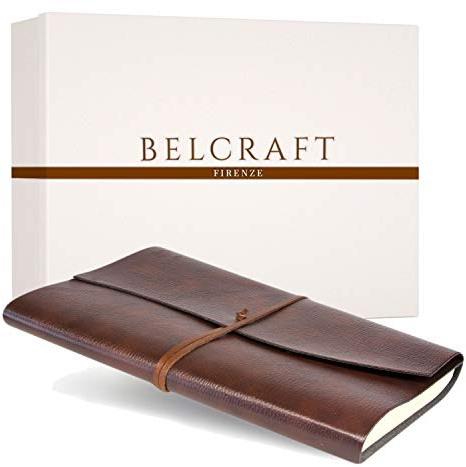 Belcraft Tivoli Liscio A4 Journal Intime/Carnet de Notes en cuir recyclé de fabrication artisanale Italienne, Cadeau Spécial, Journal de Voyage, Notebook A4 (21x30 cm) Brun
