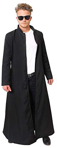 Adults Long Black Coat Fancy Dress Costume - Black Duster Jacket For Fancy Dress - X-Large Size