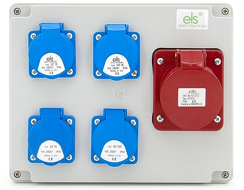 ELS Elektrotechnika Distributore di corrente da parete 4 x 230 V Schuko + 1 x CEE 16 A, distributore di presa cablato, per interni ed esterni