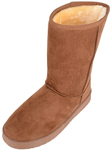Womens Easy Slip On Warm Winter Cosy Outdoor Boot with Thick Faux Fur Inners - Tan - UK 3 / EU 36