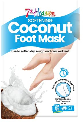 7th Heaven Coconut Foot Mask Socks - Softening Moisturising Socks with Shea Butter to Repair Dry, Rough & Cracked Feet - Feet Masks Treatment with Argan Oil