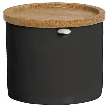 ROCKING GIFTS Azucarero de Cerámica Negro con Tapa de Bambú y Cuchara: Elegancia Natural para tu Mesa