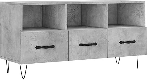 vidaXL TV Cabinet with 3 Drawers and Compartments in Concrete Grey - Modern Entertainment Center with Durable Engineered Wood and Iron Legs