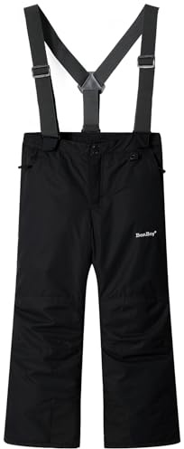 BenBoy Pantalones de esquí para Niño Softshell Impermeable Térmico Versátil Calidez Correas Pantalon Ajustables Peto para Montaña Senderismo Nieve Escalada Niños niña HXK5003-Black-152-164