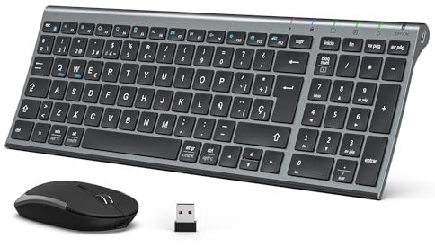 iClever GK03 - Combo de Teclado y Ratón Inalámbricos: QWERTY Español, Conectividad Silenciosa 2.4G, Recargable por USB-C, Diseño Compacto y Delgado - Ideal para iMac/PC/Portátil, Escritura Cómoda