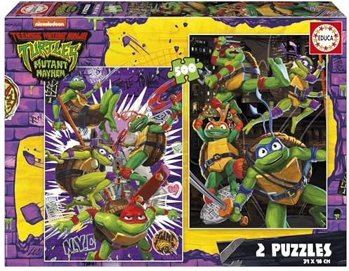 Educa - Ninja Turtles | 2 Puzzlepackungen mit jeweils 500 Teilen. Messen: 34 x 48 cm. Beinhaltet die puzzlekleber FixPuzzle. Seit 11 Jahren (19916)