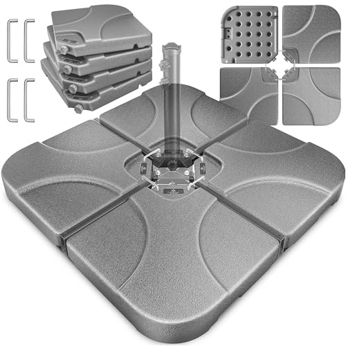 KESSER® Soporte de Sombrilla 4 Piezas, Peso para Sombrilla de plástico, Base para Sombrilla 60L / 80kg, Llenable con Agua o Arena, Incluido Conector metálico, Gris