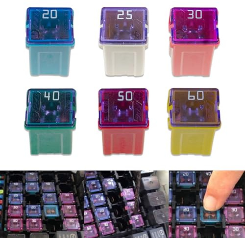 Flygun 6 PCS Car Fuse Combination Kit, 1.06 x 0.47 x 0.39 20A/25A/30A/40A/50A/60A 32V Square Blade Fuse, Auto Replacement Accessories, Compatible with Many Types of Vehicles (Multicolored)