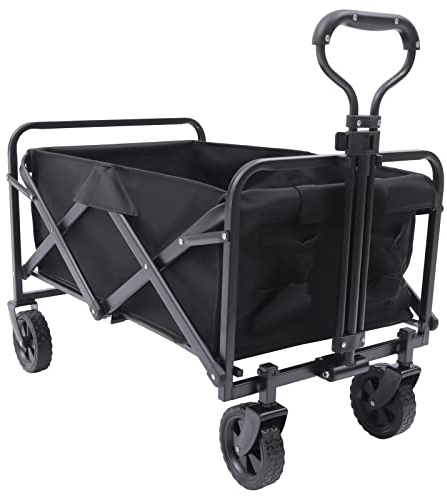 Bollerwagen Faltbollerwagen mit Handgriff Handwagen mit Mesh Cup Holder und Gummiräder für Transportieren und Bewegen von Gegenständen verwendet bis 80 kg(Schwarz)