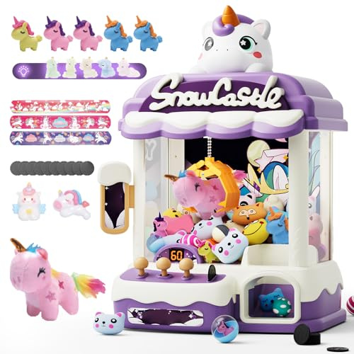Skirfy Macchina per artigli per bambini, giocattoli con unicorni per ragazze dai 6 anni in su, dispenser di caramelle, giochi arcade mini distributore con braccialetto schiaffo, regalo di compleanno