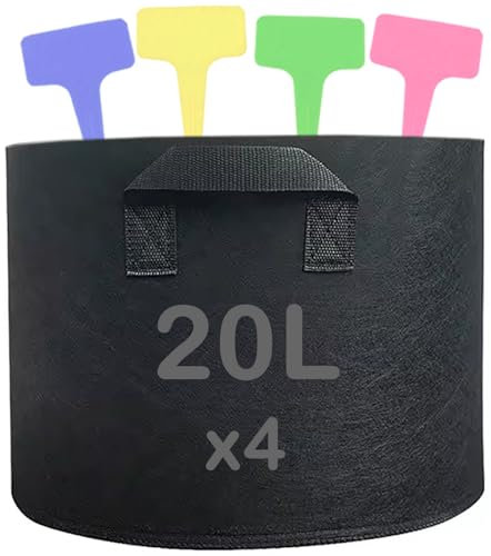 Bolsa Cultivo Patatas Plantas Tomates (20L). Set 4 Macetas de Tela Grandes con Asas + 4 Etiquetas de Colores. Bolsa de Fieltro huerto Urbano Vegetales